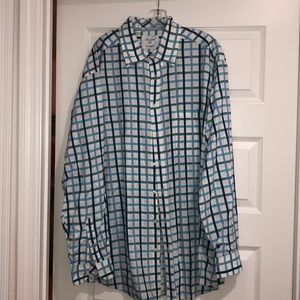 Roundtree & yorke Blue plaid longsleeve button up 2XL
